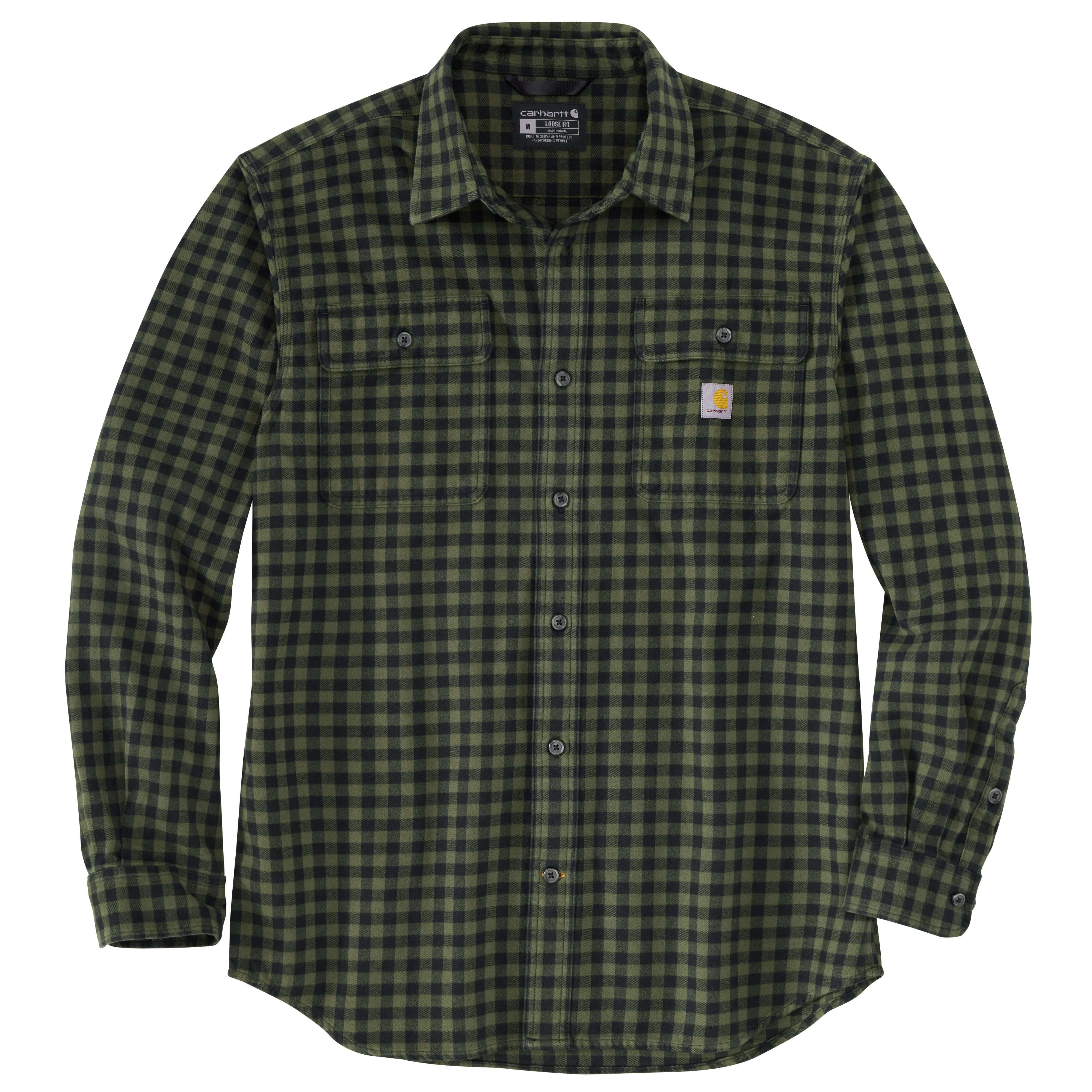 Loose Fit Heavyweight Flannel Long-Sleeve Plaid Shirt