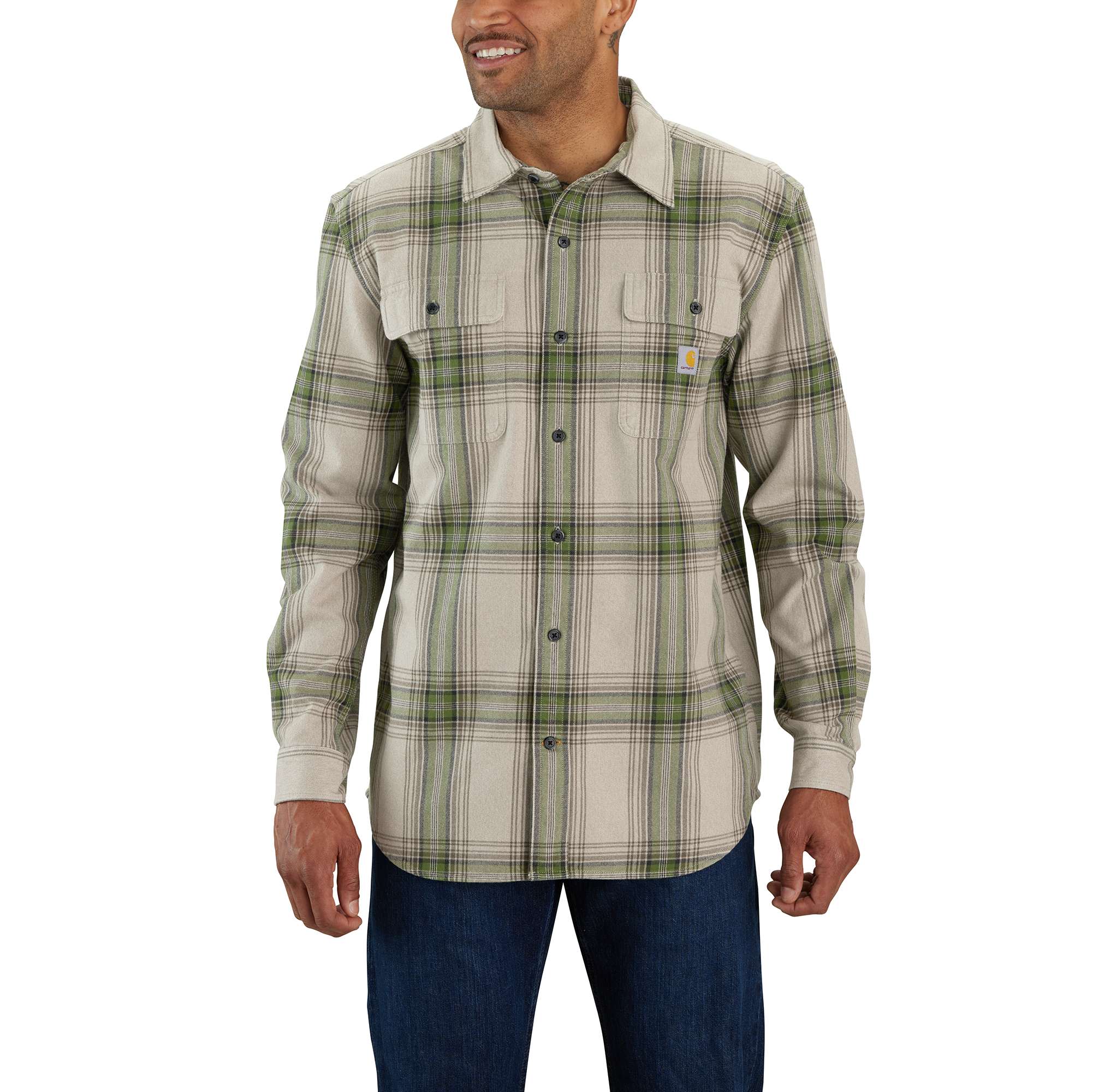 Loose Fit Heavyweight Flannel Long-Sleeve Plaid Shirt