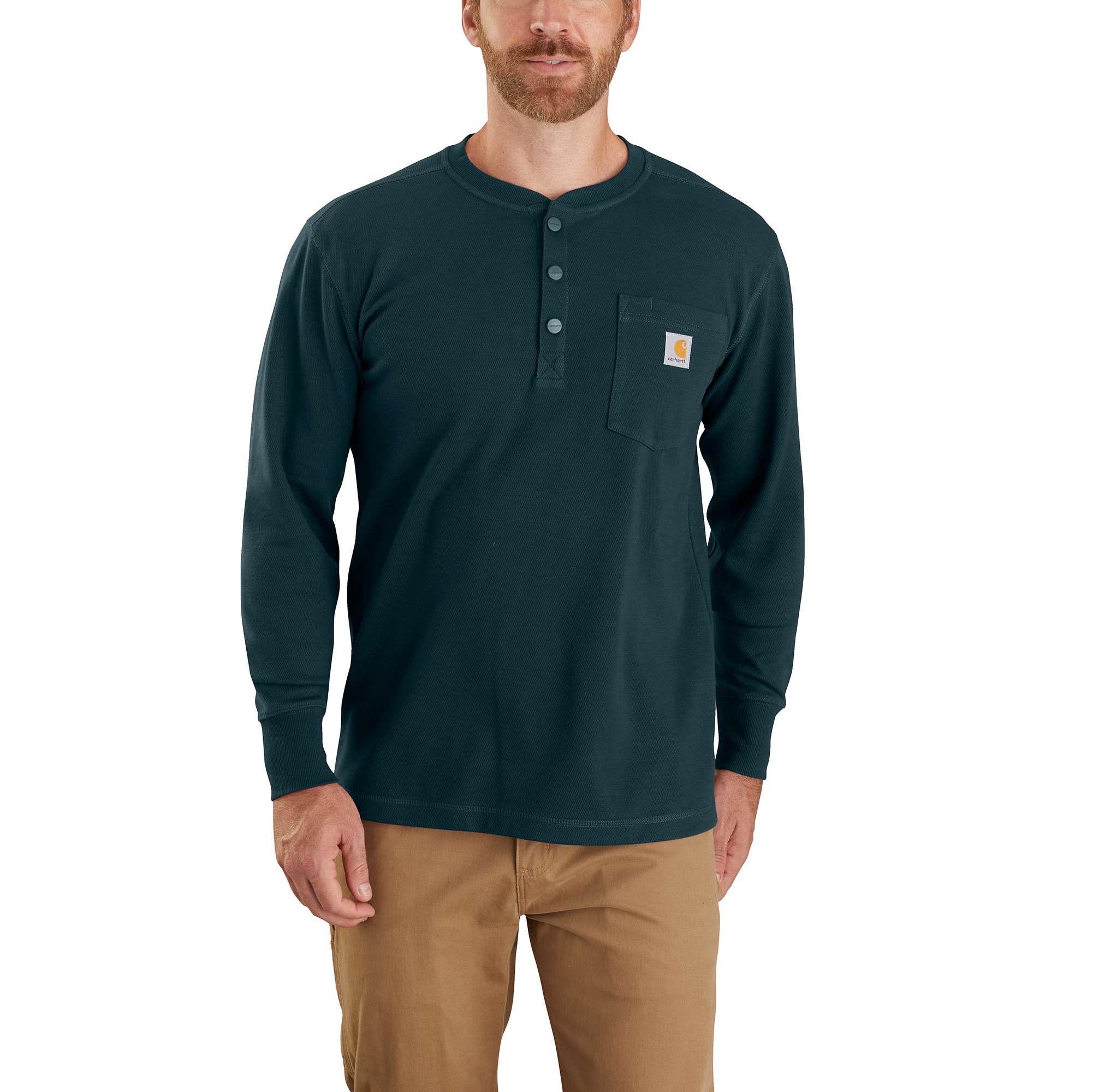 Relaxed Fit Heavyweight Long-Sleeve Henley Pocket Thermal Shirt