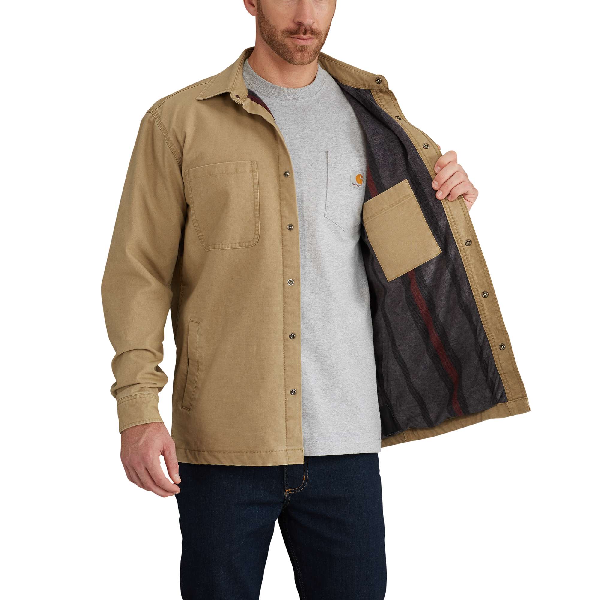 Rugged Flex® Relaxed Fit Canvas Fleece-Lined Snap-Front Shirt Jac - Image 3