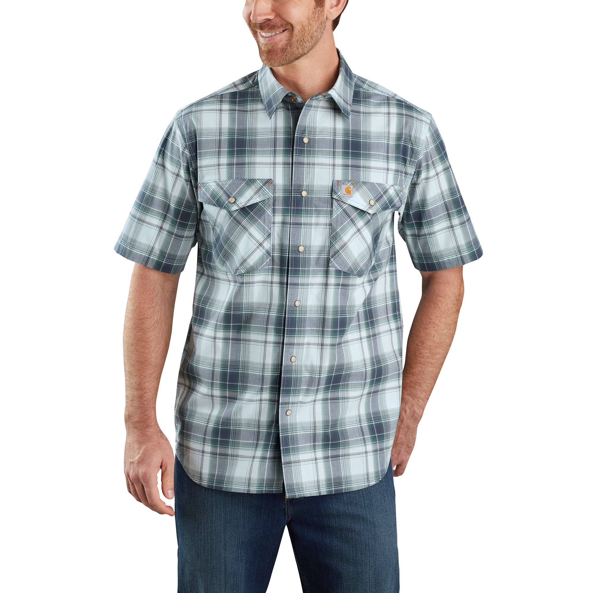 Rugged Flex® Relaxed Fit Lightweight Short-Sleeve Snap-Front Plaid Shirt