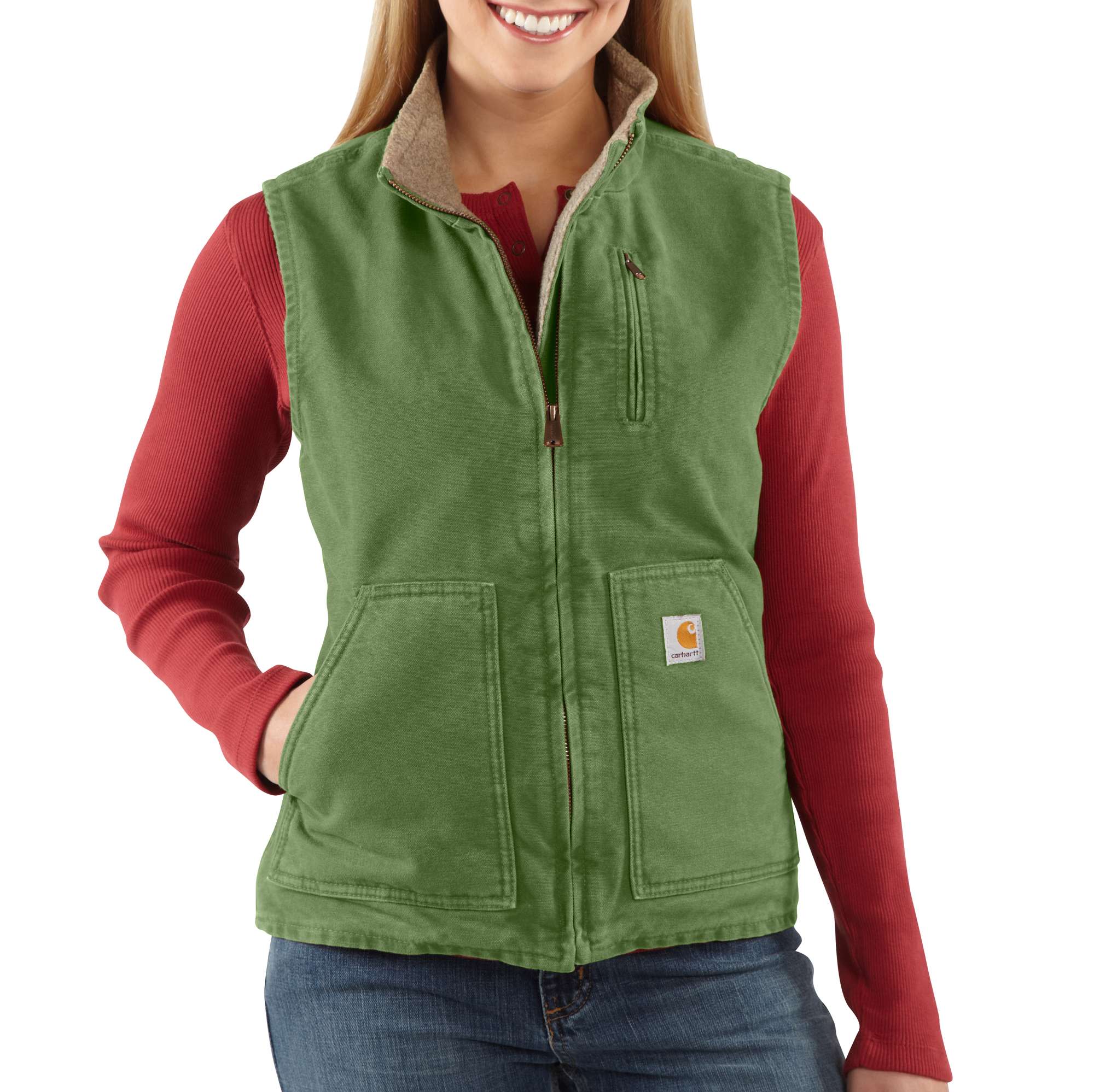 Sandstone Mock-Neck Vest/Sherpa-Lined