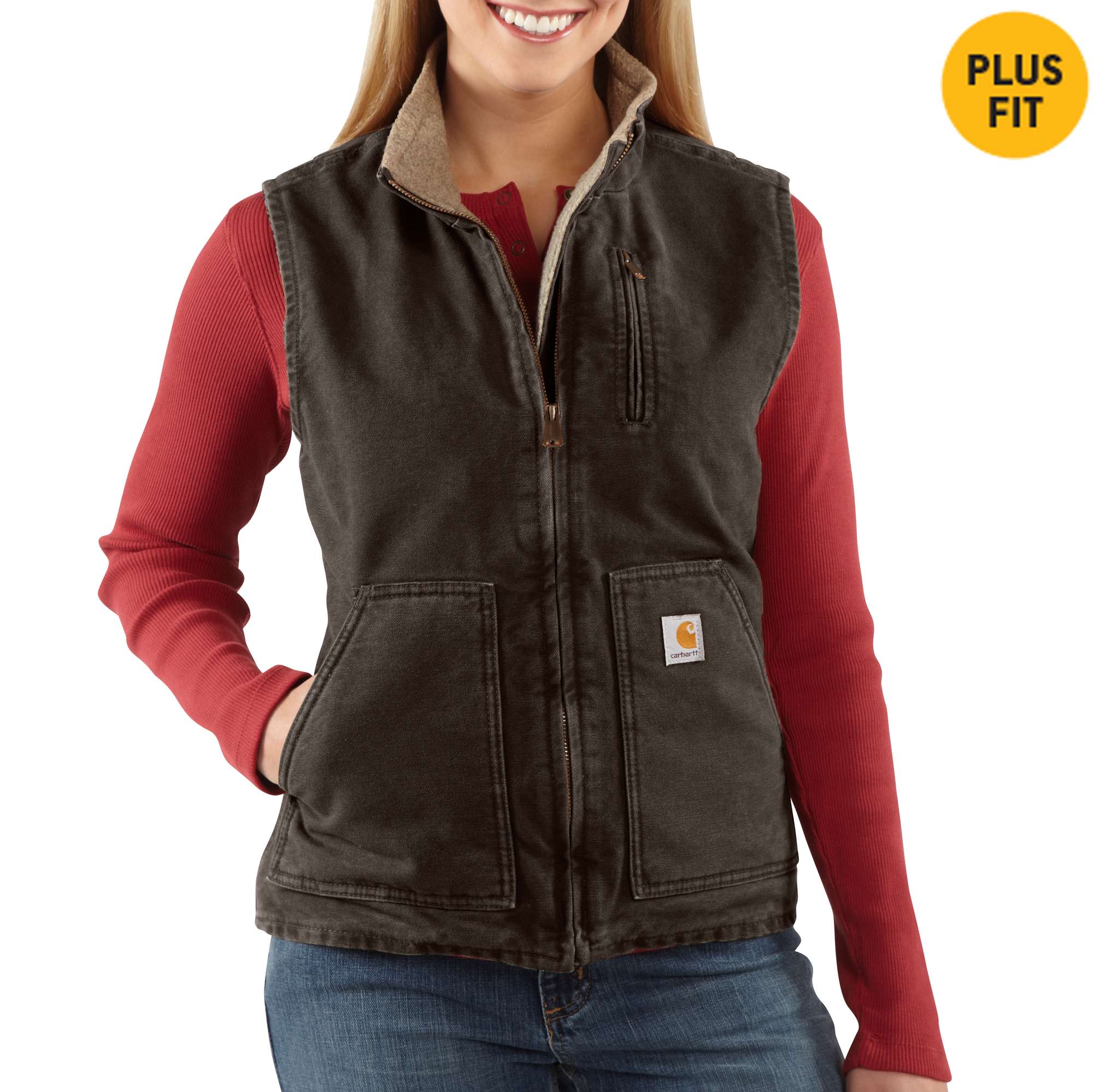 Sandstone Mock-Neck Vest/Sherpa-Lined
