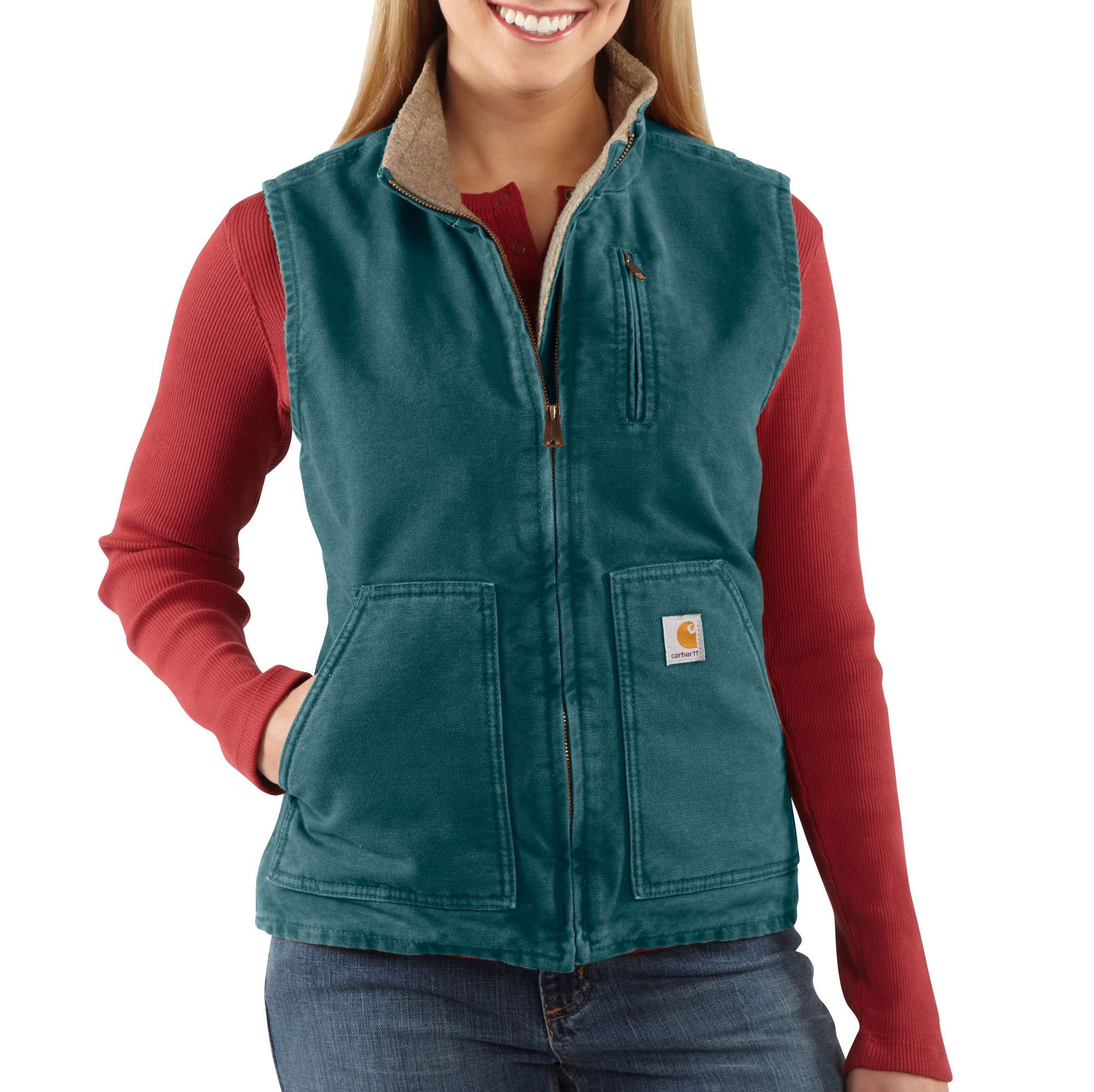 Sandstone Mock-Neck Vest/Sherpa-Lined
