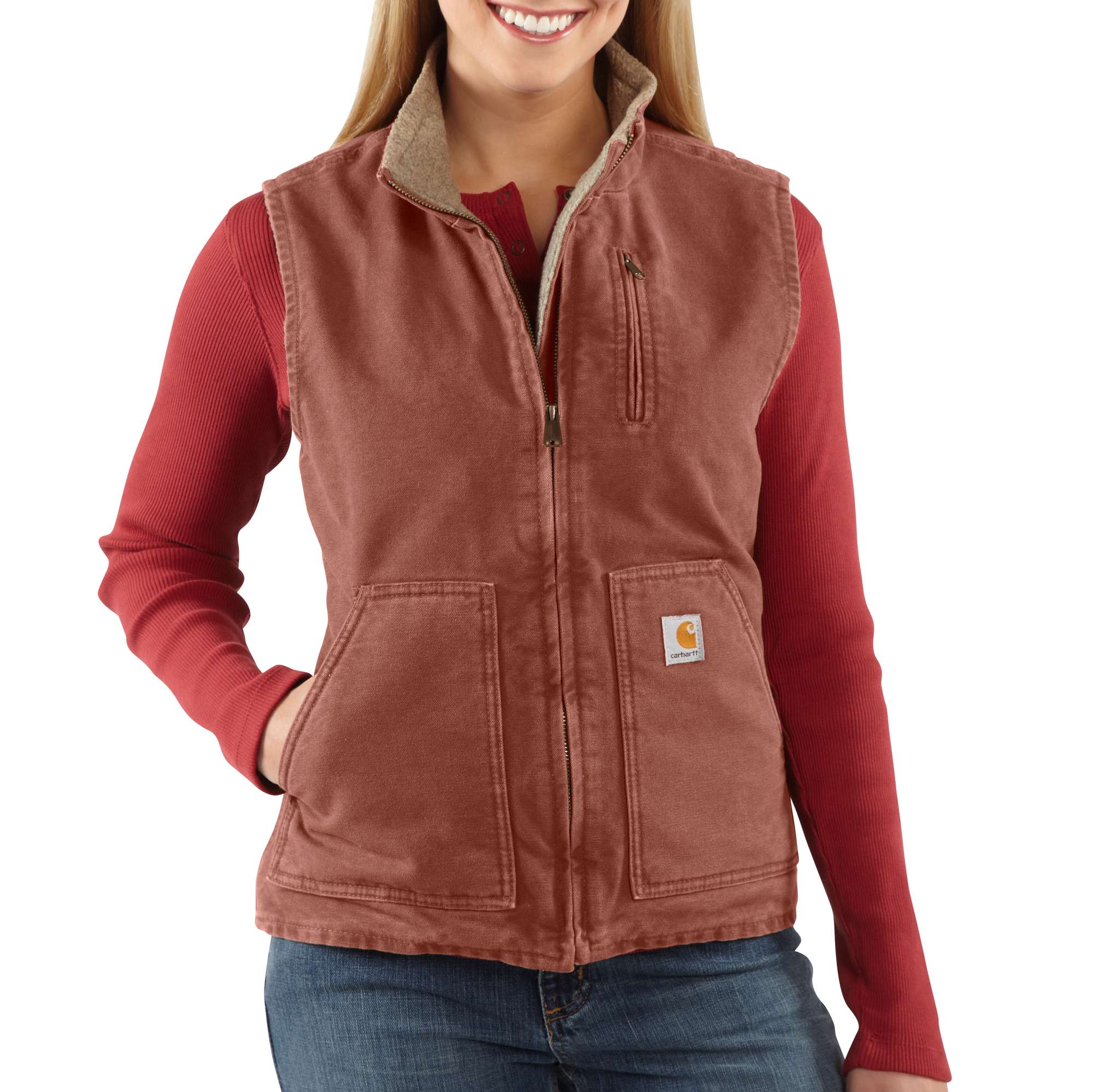Sandstone Mock-Neck Vest/Sherpa-Lined