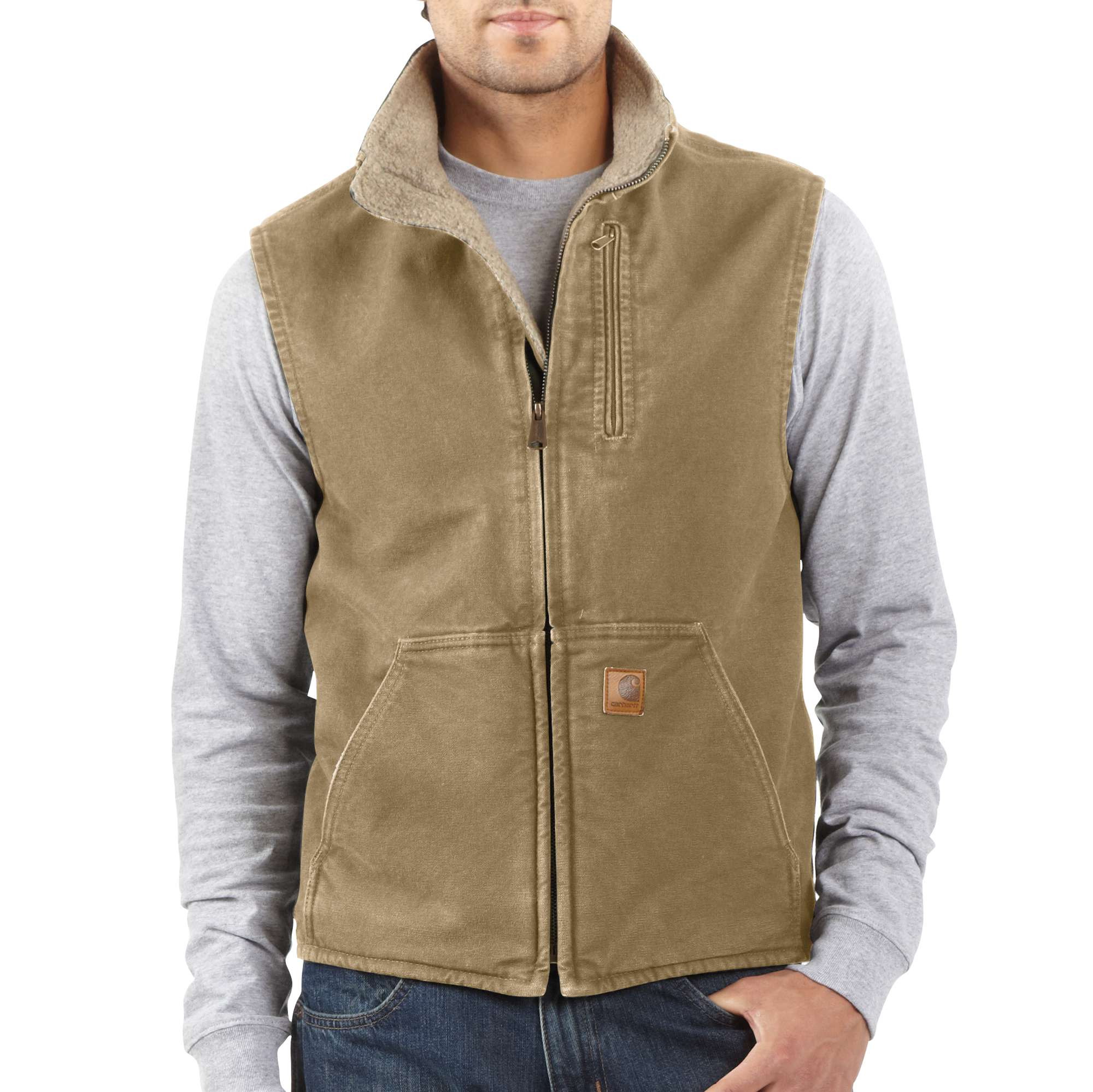 Sandstone Sherpa-Lined Mock-Neck Vest