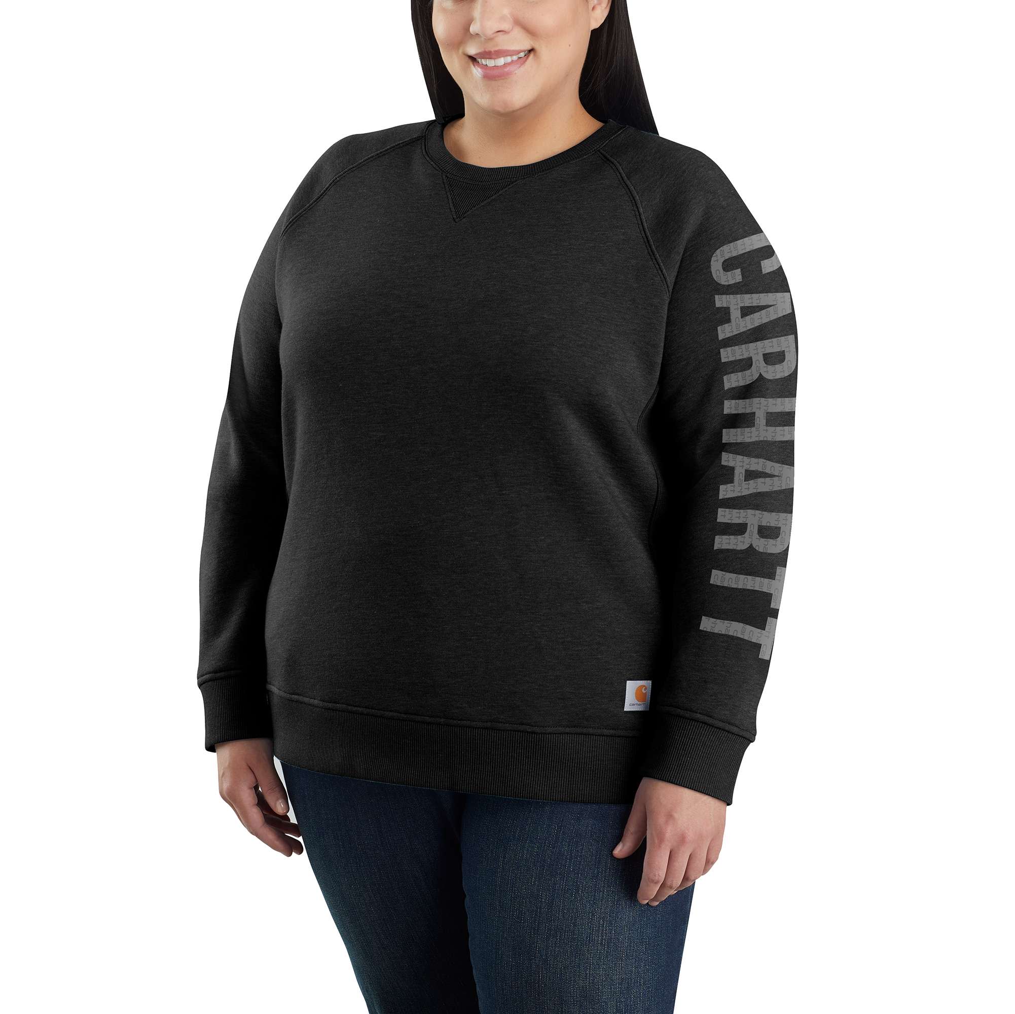 Women's Relaxed Fit Midweight Crewneck Block Logo Sleeve Graphic Sweatshirt - Image 2